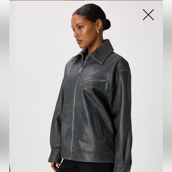 Quince 100% Leather Oversized Bomber Jacket Color: Distressed Black - Picture 5 of 9